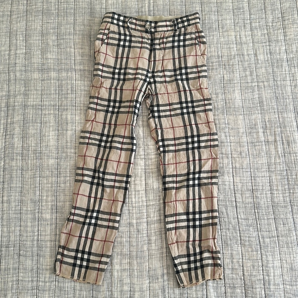 Vintage Burberry boys classic plaid linen pants size 6